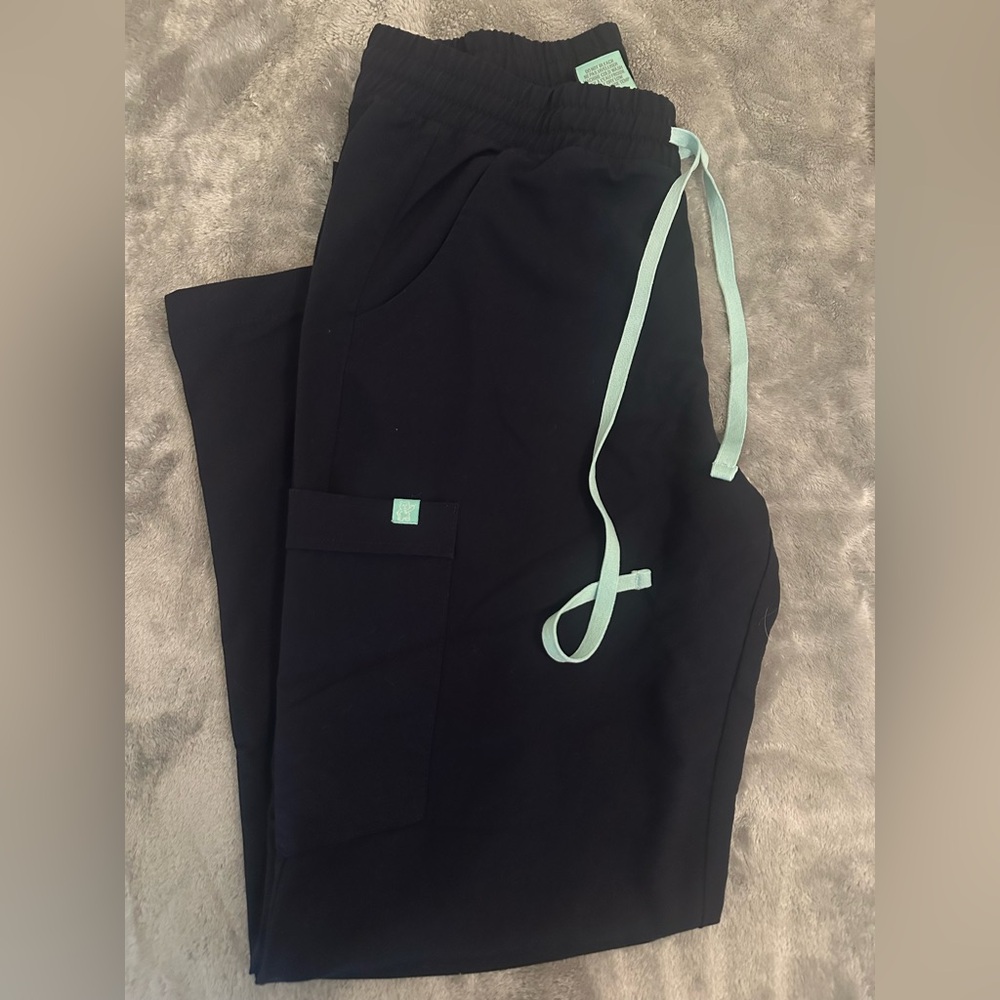 Women's Navy Blue Straight Leg Scrub Pants with Mint